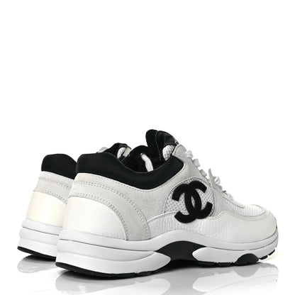 Chanel Mesh Suede Calfskin Grained Calfskin Womens CC Sneakers 39 White Black 4 of 8