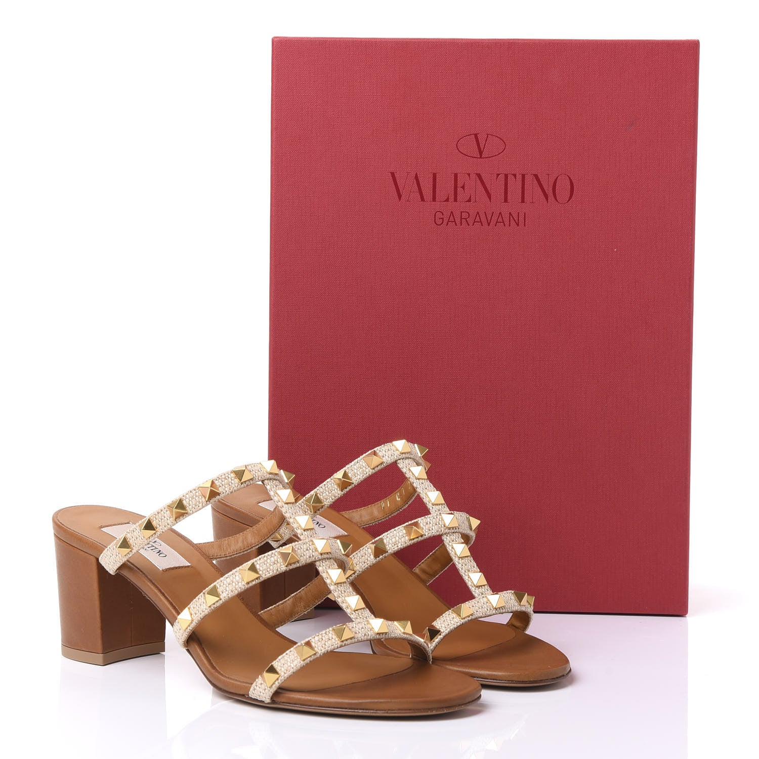 Valentino Garavani Raffia Calfskin Rockstud 60mm Caged Slide Sandals 39 Naturale 9 of 9
