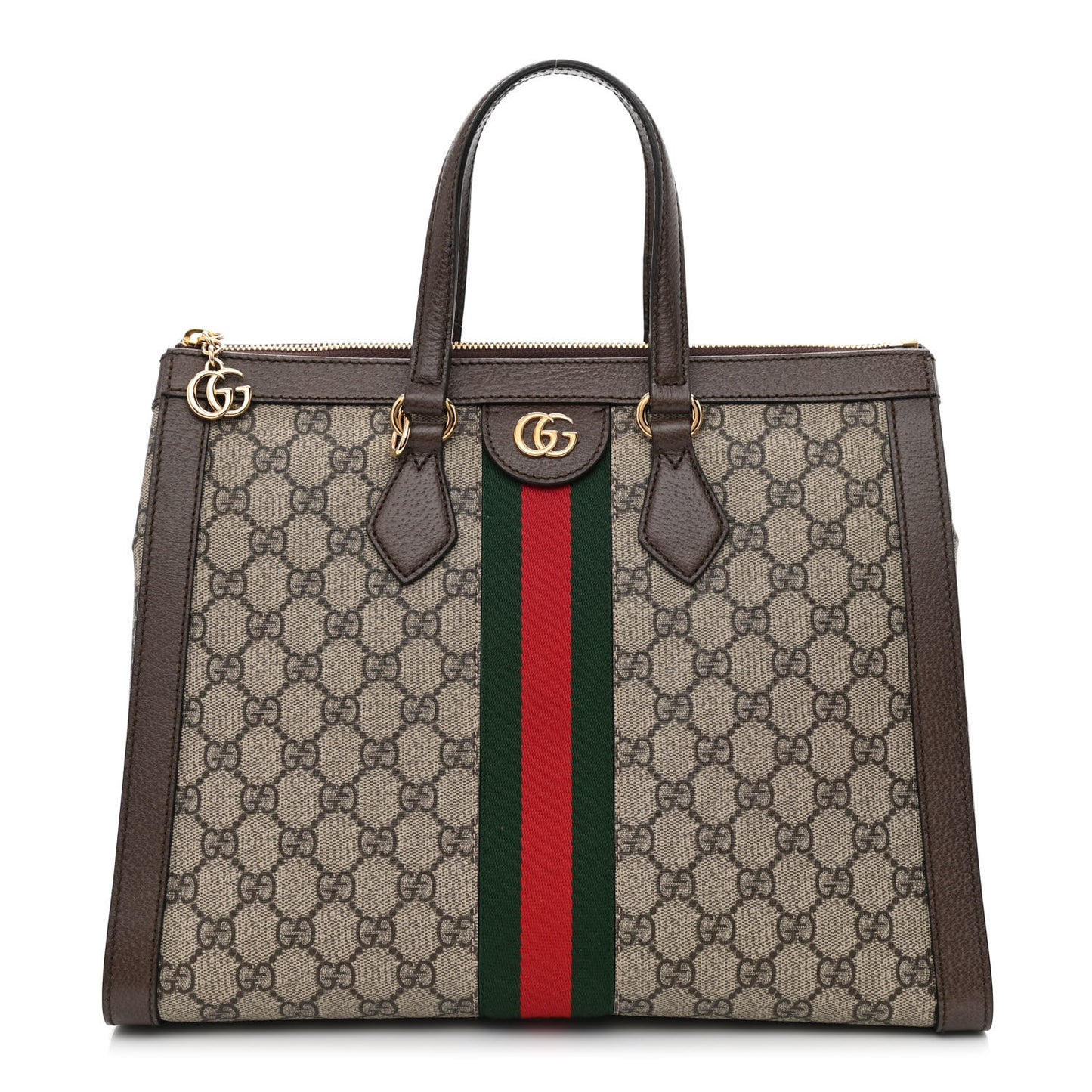 GG Supreme Monogram Web Medium Ophidia Tote Bag Brown
