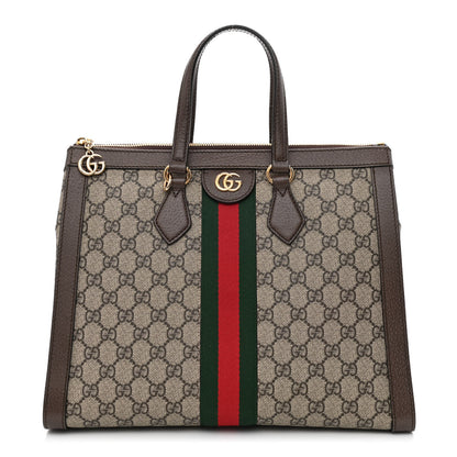 Gucci GG Supreme Monogram Web Medium Ophidia Tote Bag Brown 1 of 10