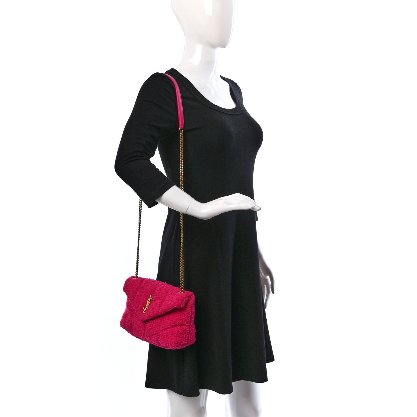 Boucle Tweed Quilted Toy Loulou Puffer Monogram Chain Satchel Magenta