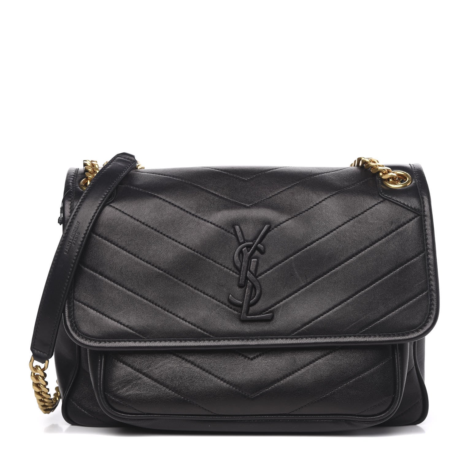 Saint Laurent Lambskin Matelasse Monogram Medium Niki Chain Satchel Black 1 of 12
