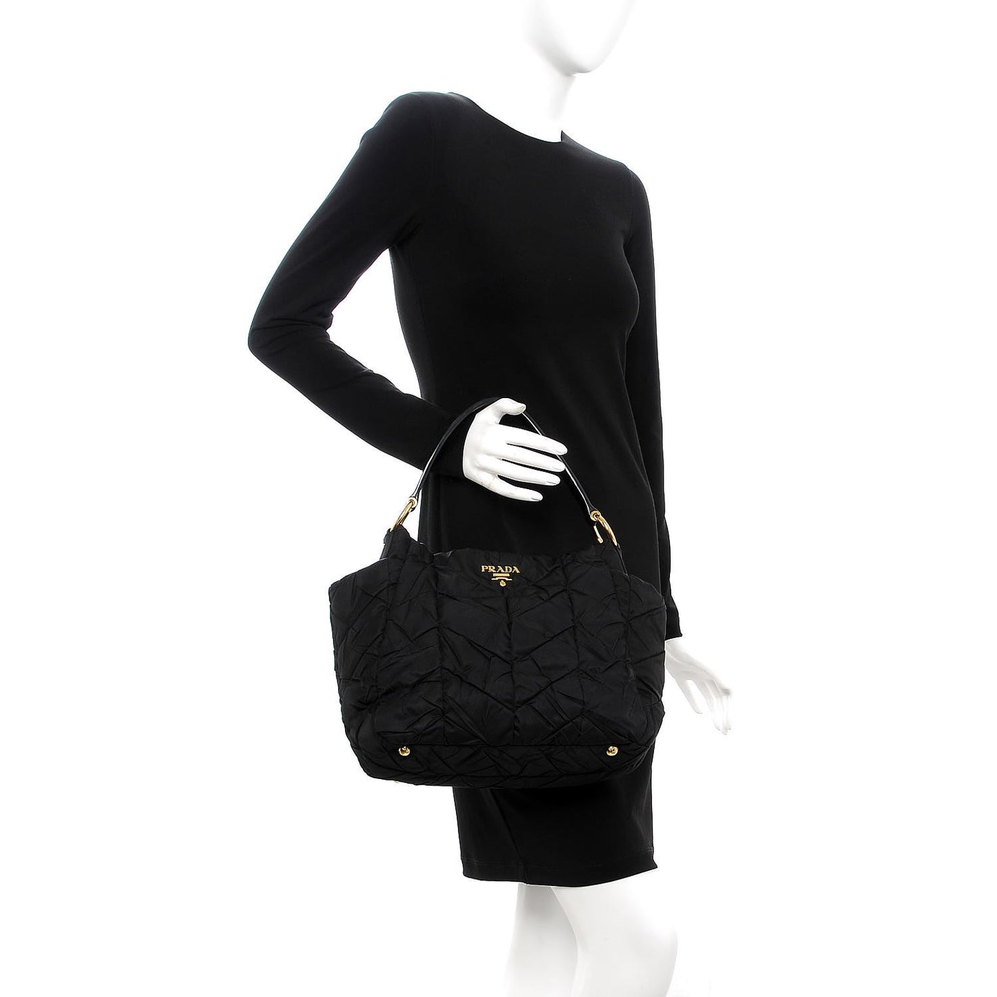 Tessuto Nylon Chevron Quilted Shoulder Bag Nero Black