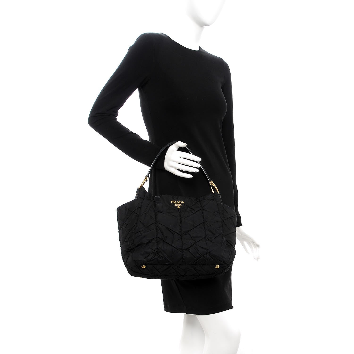 Prada Tessuto Nylon Chevron Quilted Shoulder Bag Nero Black 2 of 8