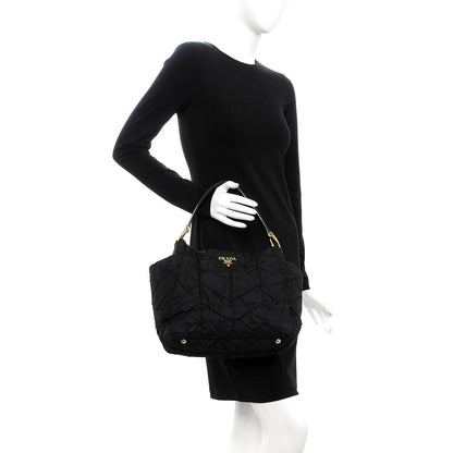 Prada Tessuto Nylon Chevron Quilted Shoulder Bag Nero Black 2 of 8
