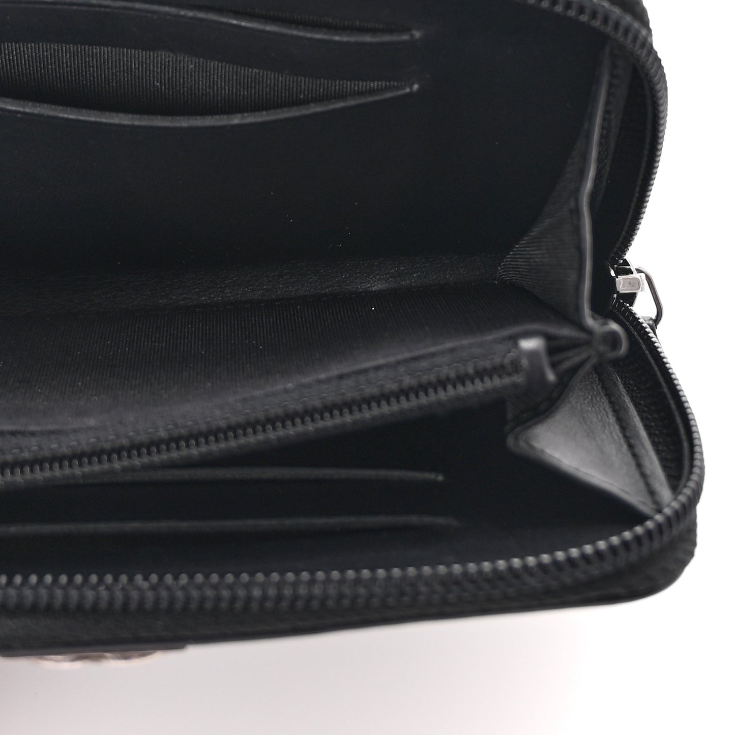 Calfskin Quilted Small Boy Zip Around Wallet Black
