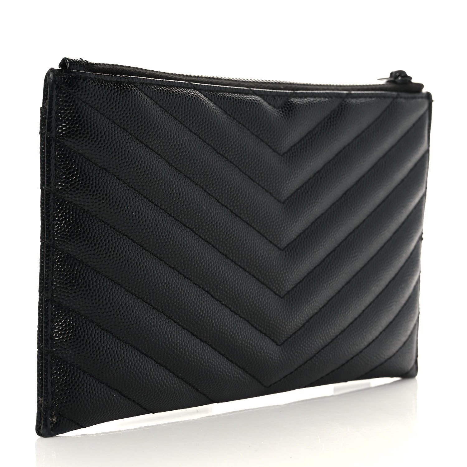 Saint Laurent Grain De Poudre Chevron Monogram Bill Pouch Black 3 of 10