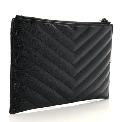 Saint Laurent Grain De Poudre Chevron Monogram Bill Pouch Black 3 of 10