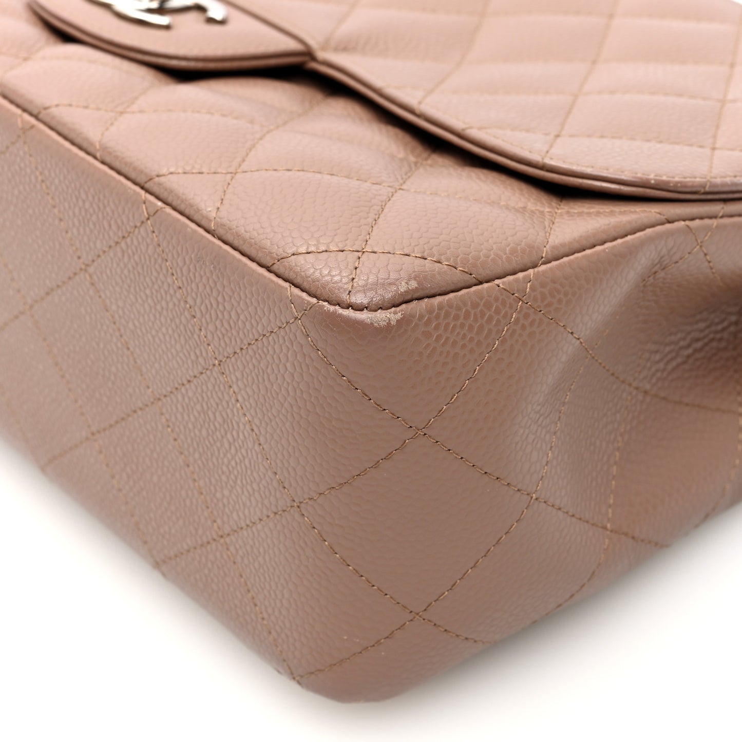 Caviar Quilted Jumbo Single Flap Dark Beige