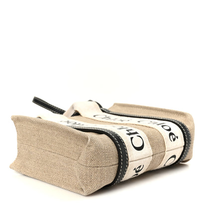 Chloe Linen Calfskin Mini Woody Ribbon Tote White Navy 4 of 10