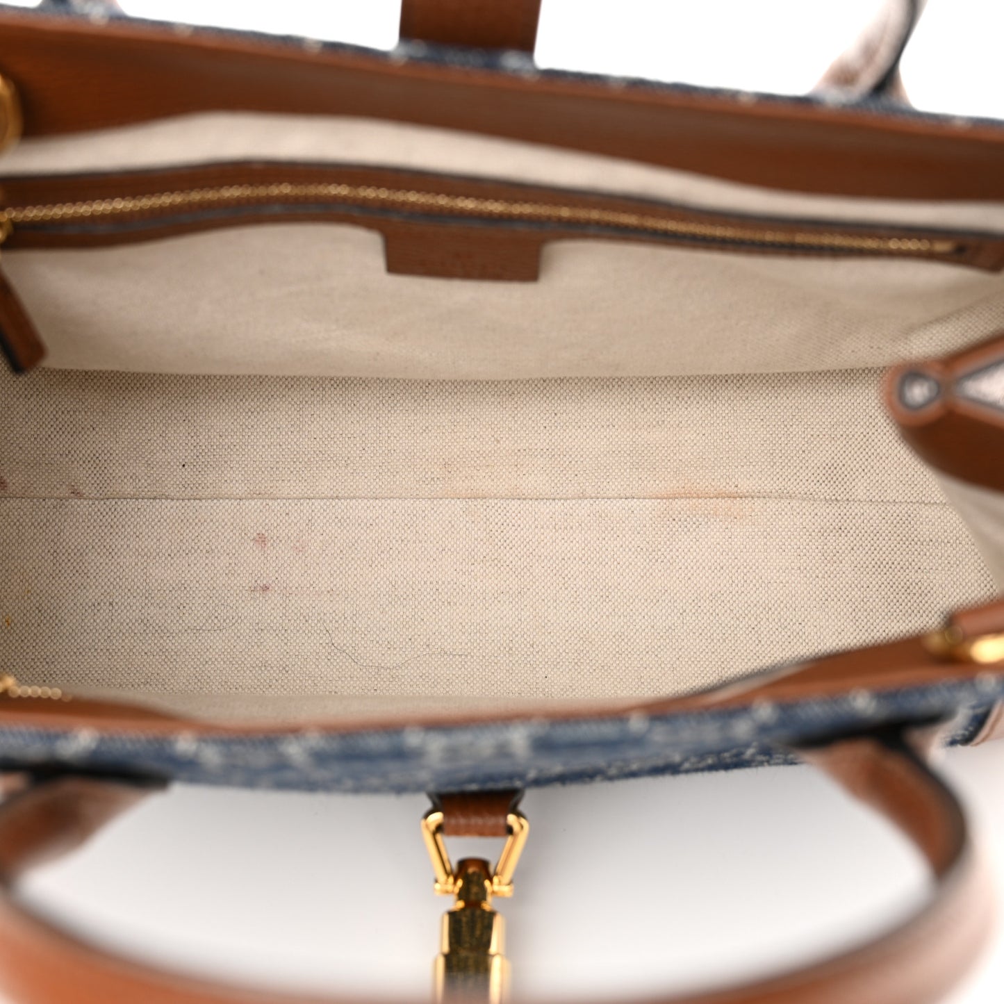 New Denim GG Monogram Dollar Calfskin Medium Jackie 1961 Tote Blue Tea Cuir Epilog