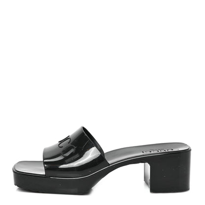 Gucci Rubber Gucci Logo Womens Platform 20/60mm Slide Sandals 38 Black 1 of 8
