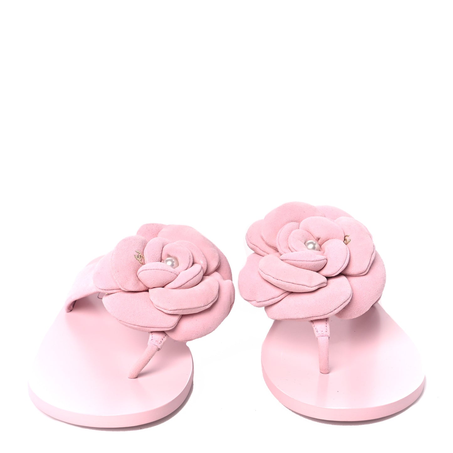 Suede Pearl Camellia Thong Sandals 37 Light Pink