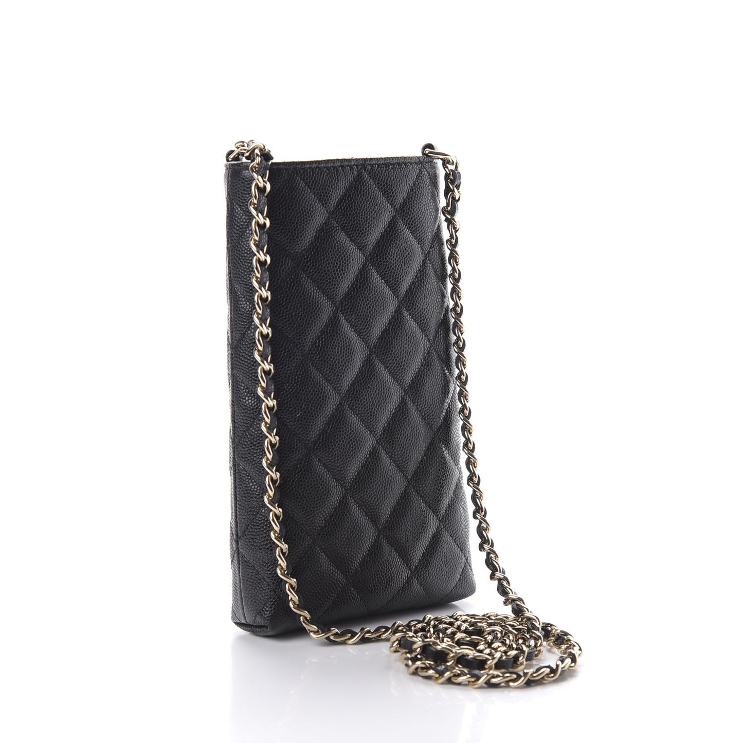 Caviar Quilted French New Wave Phone Holder With Chain Black