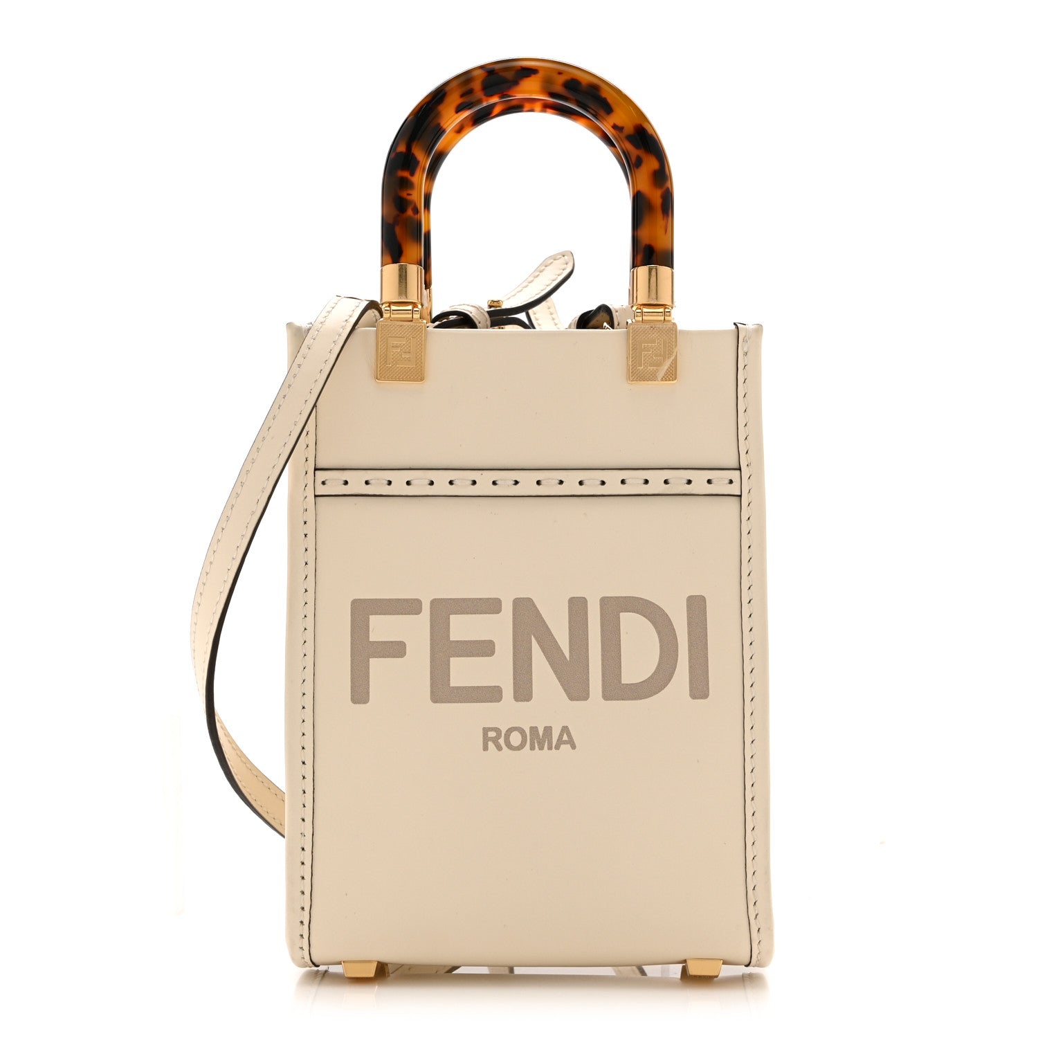 Fendi Vitello King Plexiglass Logo Embossed Mini Fendi Sunshine Shopper Tote White Rice 1 of 10
