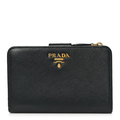 Prada Saffiano Metal Compact Wallet Black Ibisco 1 of 10