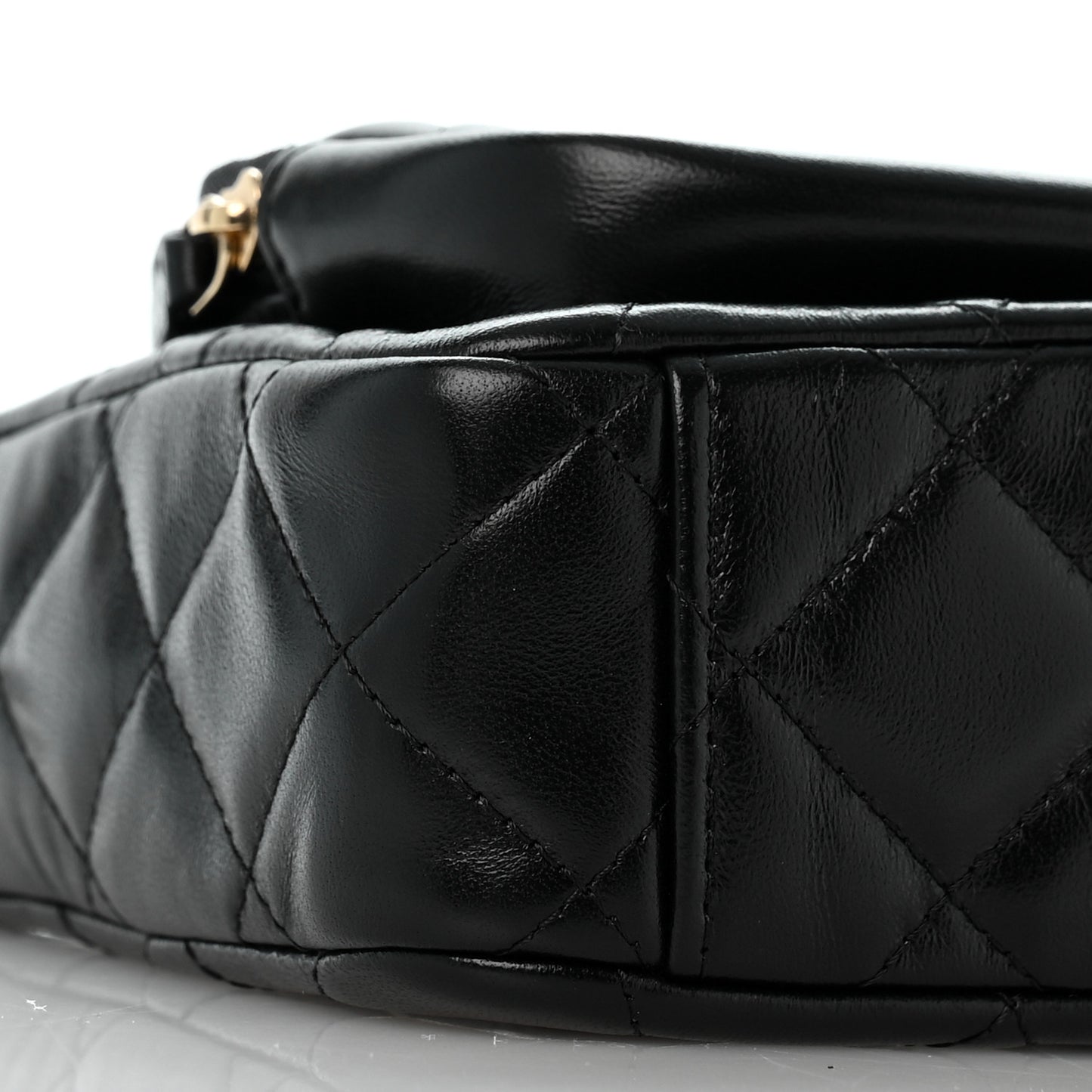 Shiny Crumpled Lambskin Quilted Small Preppy Pocket Clutch With Chain Black