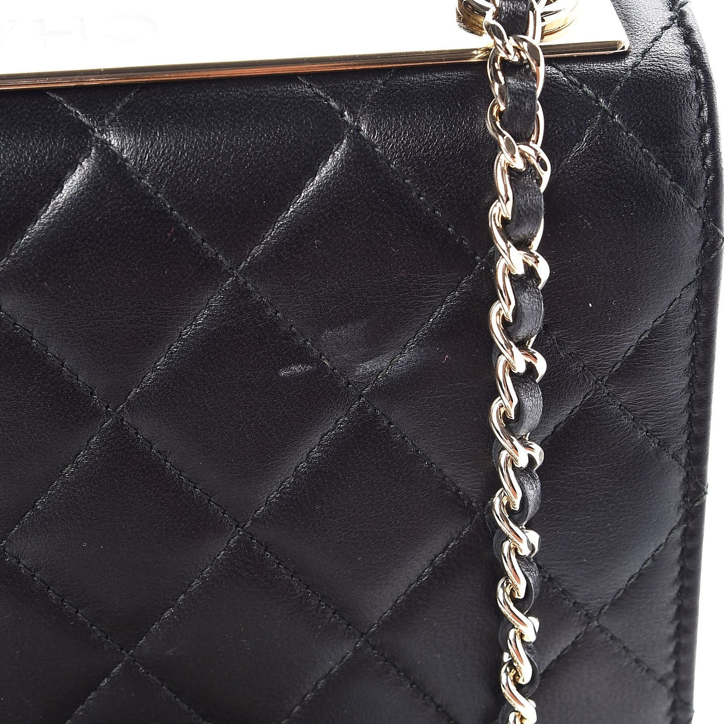 Lambskin Quilted Trendy CC Wallet On Chain WOC Black