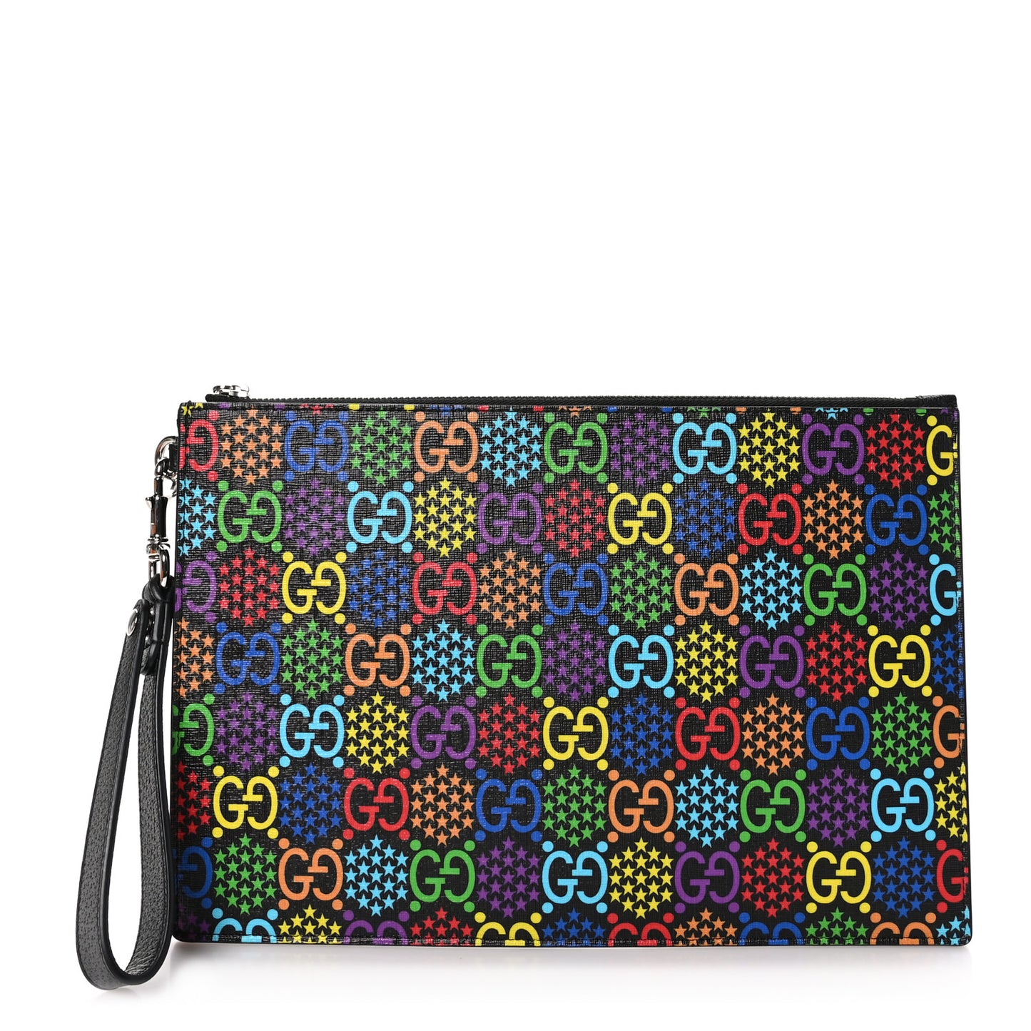 GG Supreme Monogram Psychedelic Zip Wristlet Pouch Black Multicolor