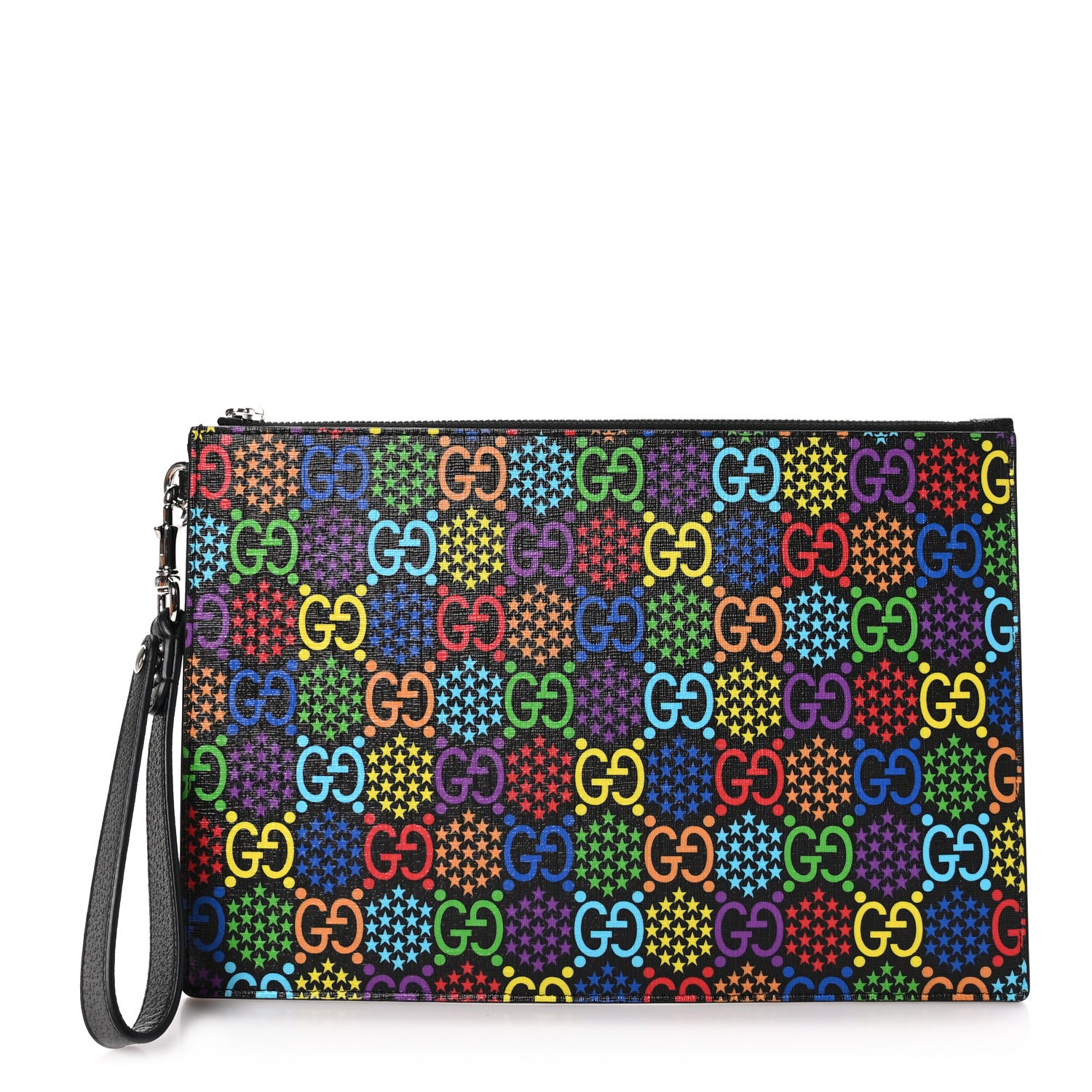 Gucci GG Supreme Monogram Psychedelic Zip Wristlet Pouch Black Multicolor 1 of 9