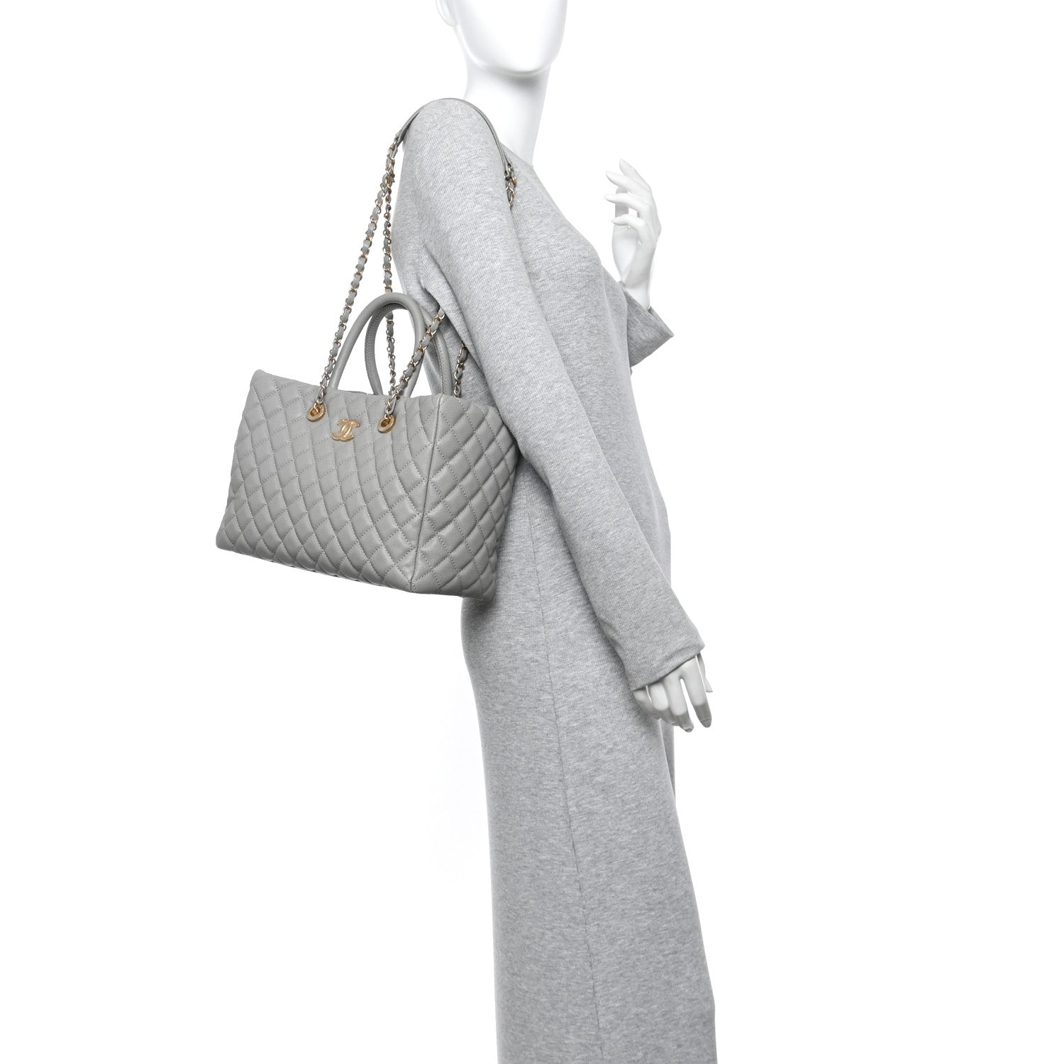 Chanel Caviar Quilted Coco Handle Shopping Tote Grey 2 of 12
