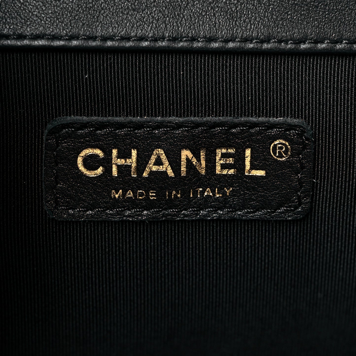 Goatskin Quilted Chain Drawstring Bag Black