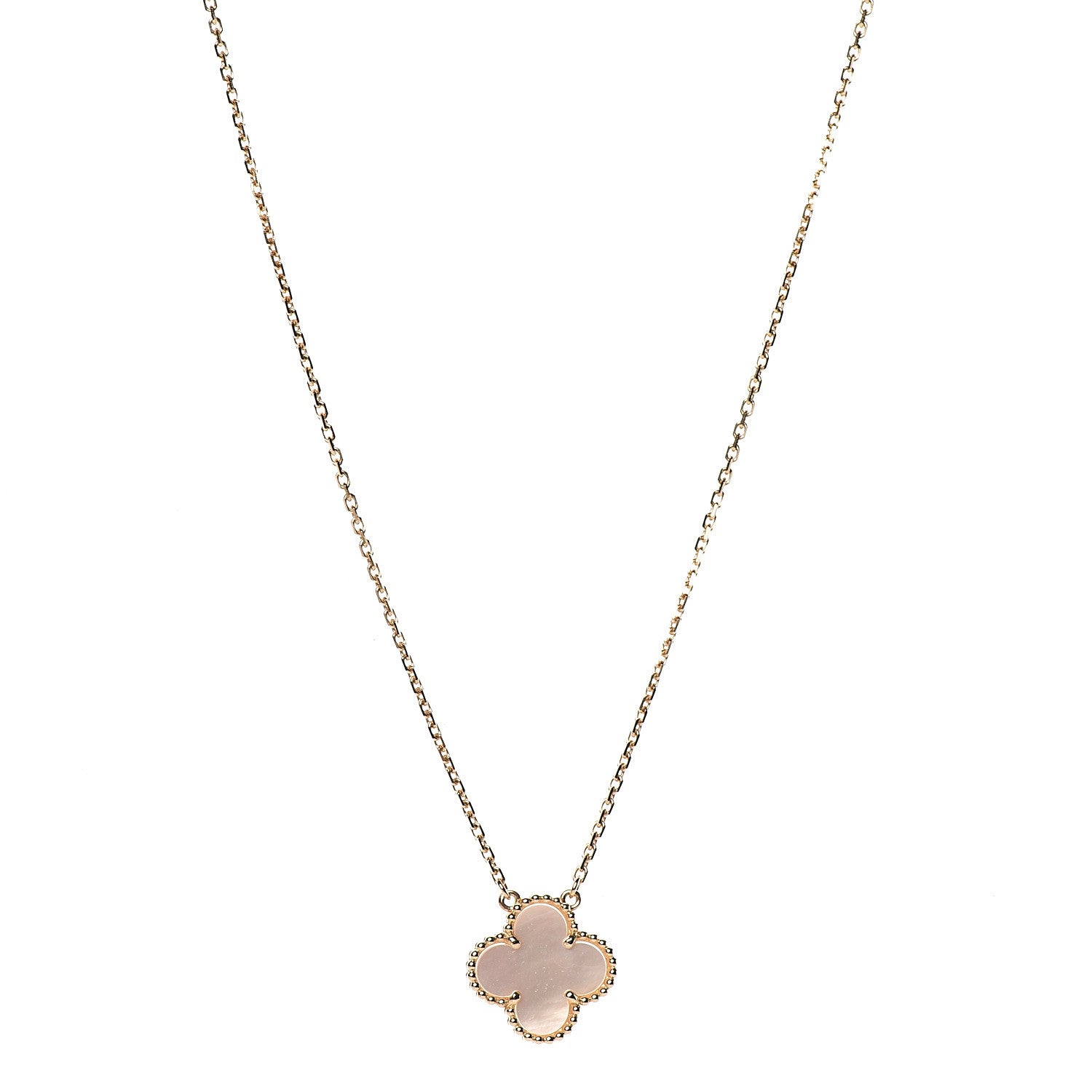Van Cleef & Arpels 18K Yellow Gold Mother of Pearl Vintage Alhambra Pendant Necklace 1 of 7