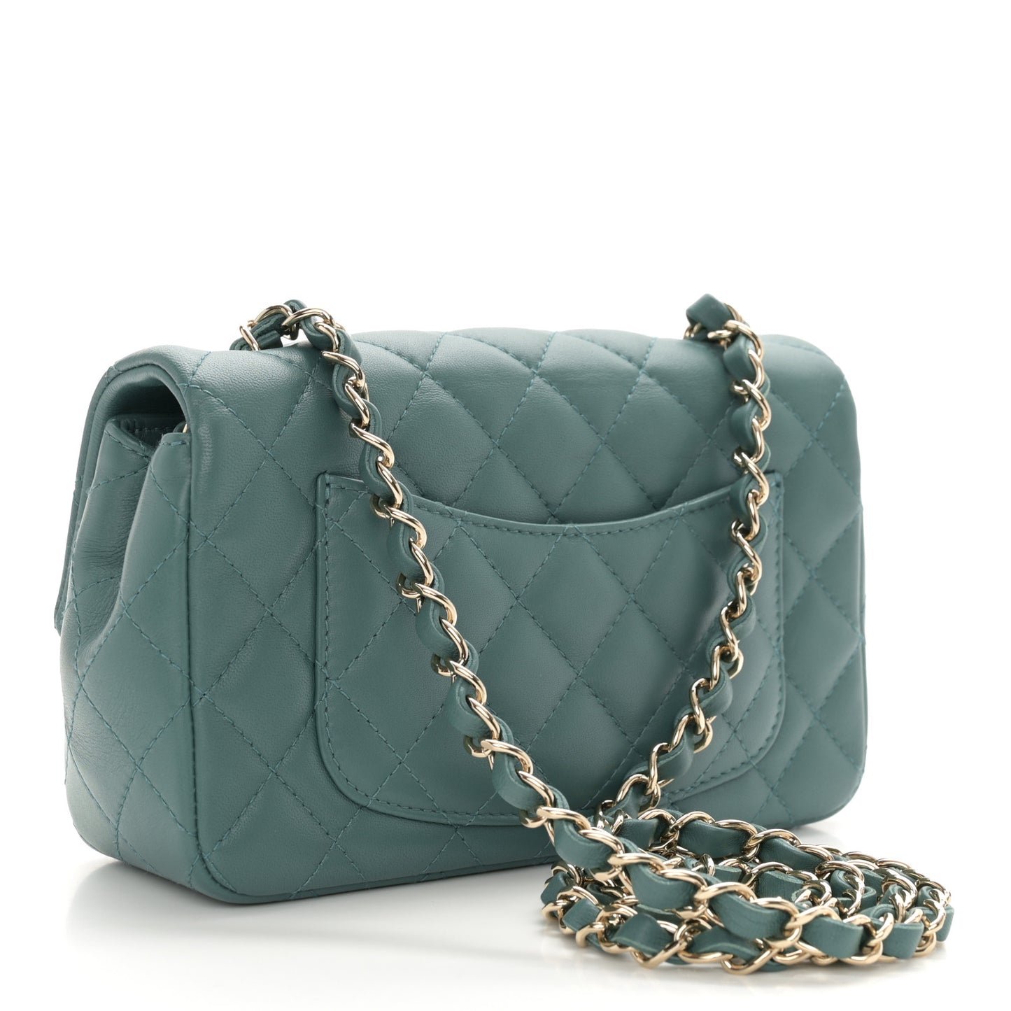 Lambskin Quilted Mini Rectangular Flap Green