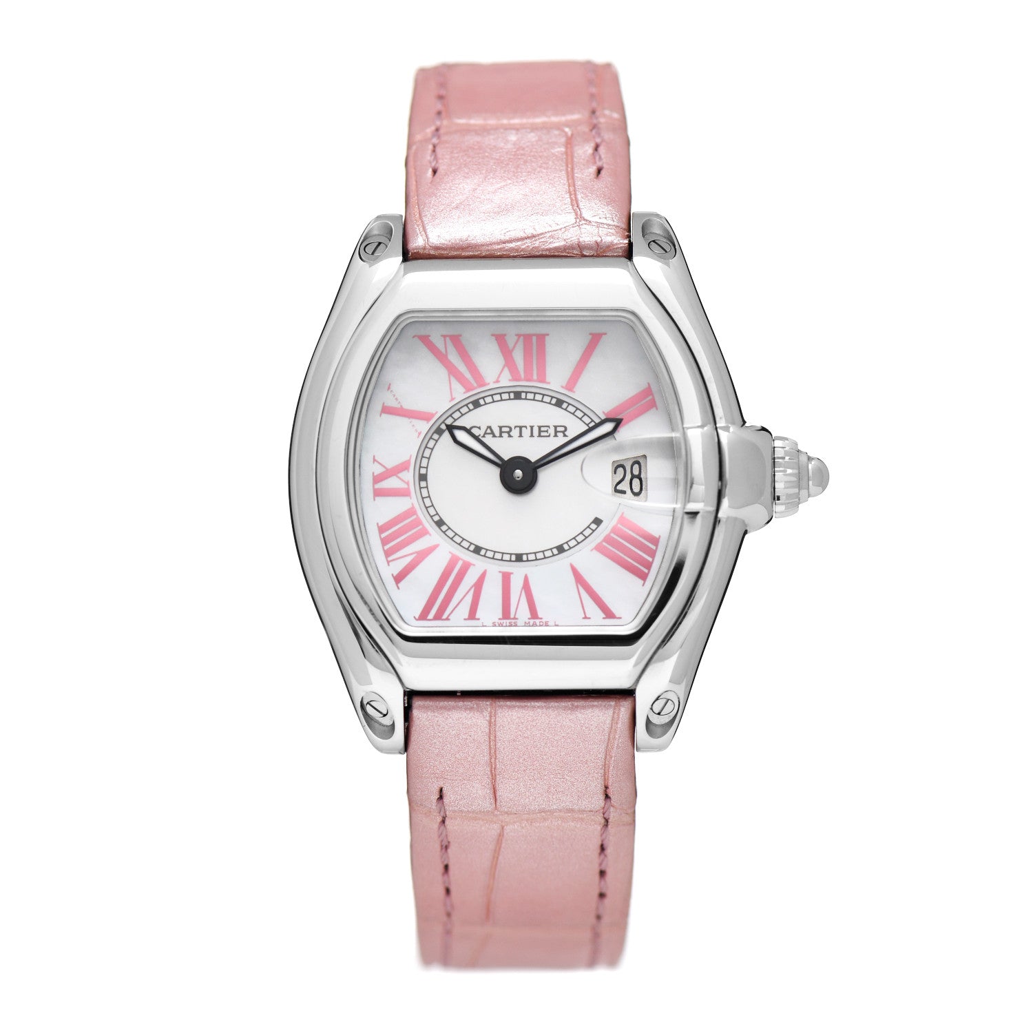 Cartier Stainless Steel Alligator Mother of Pearl 31mm Roadster Quartz Watch Pink 1 of 5