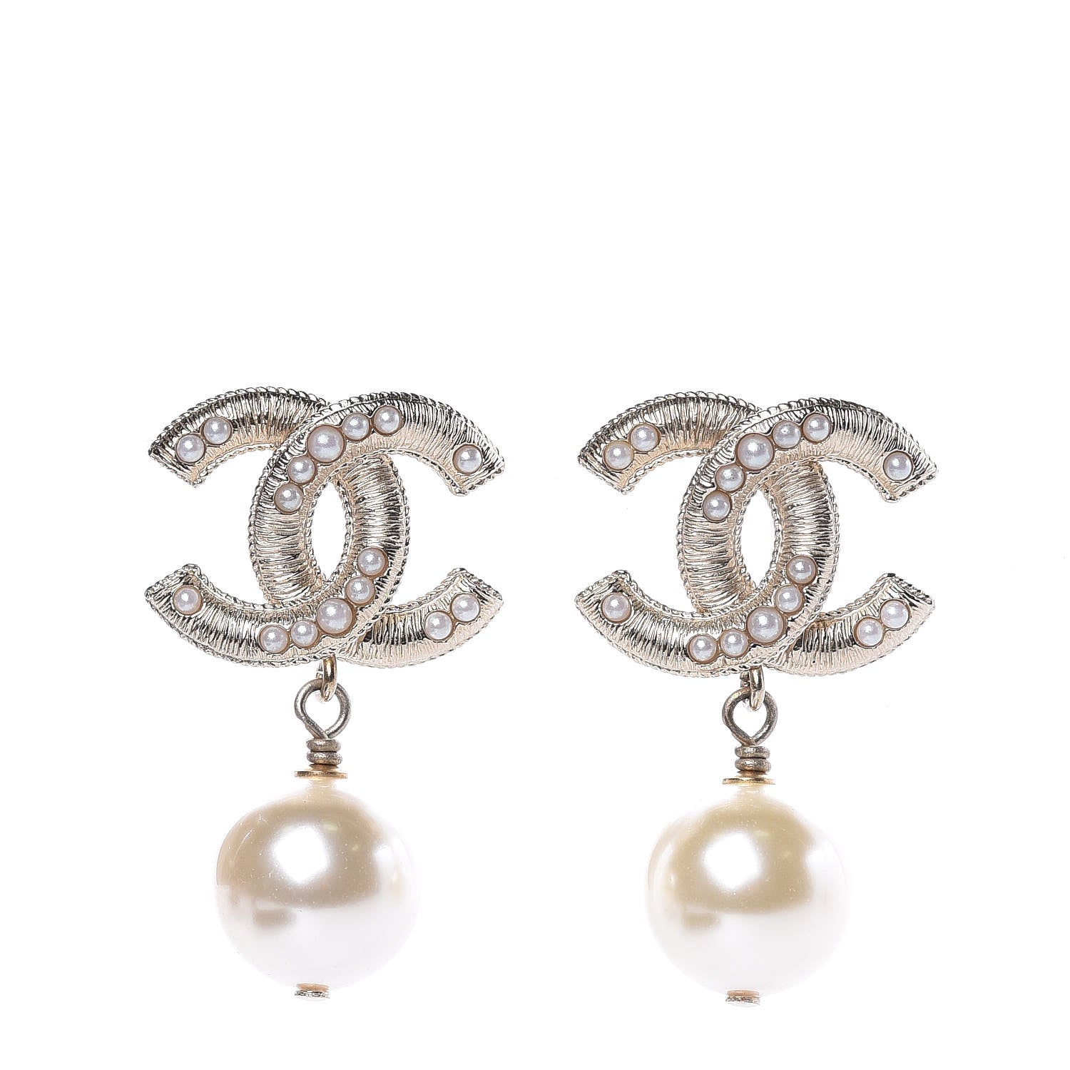 Chanel Pearl CC Drop Earrings Light Gold 1 of 5