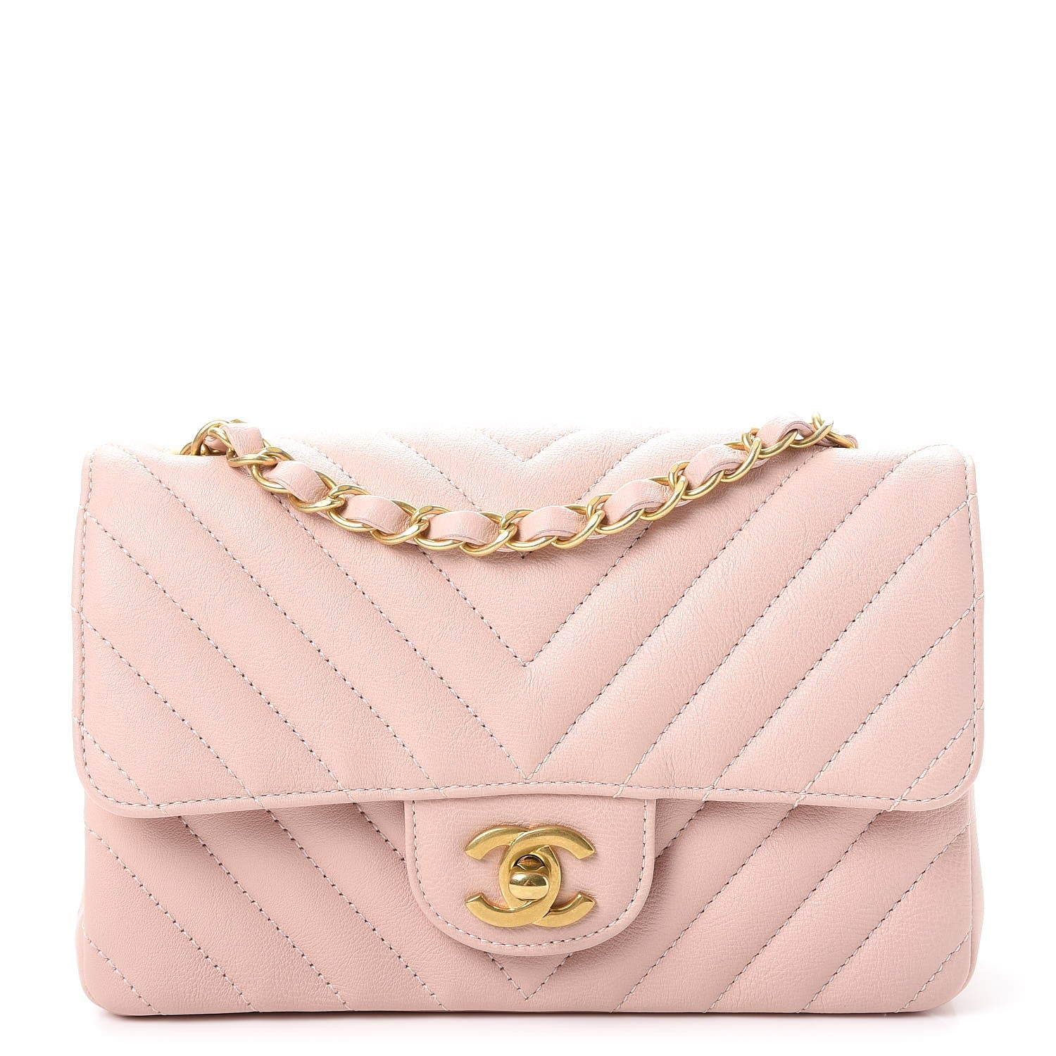 Chanel Calfskin Chevron Quilted Mini Rectangular Flap Light Pink 1 of 8