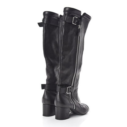 Chanel Calfskin Zipper Buckle Knee High Tall Boots 41 Black 4 of 9