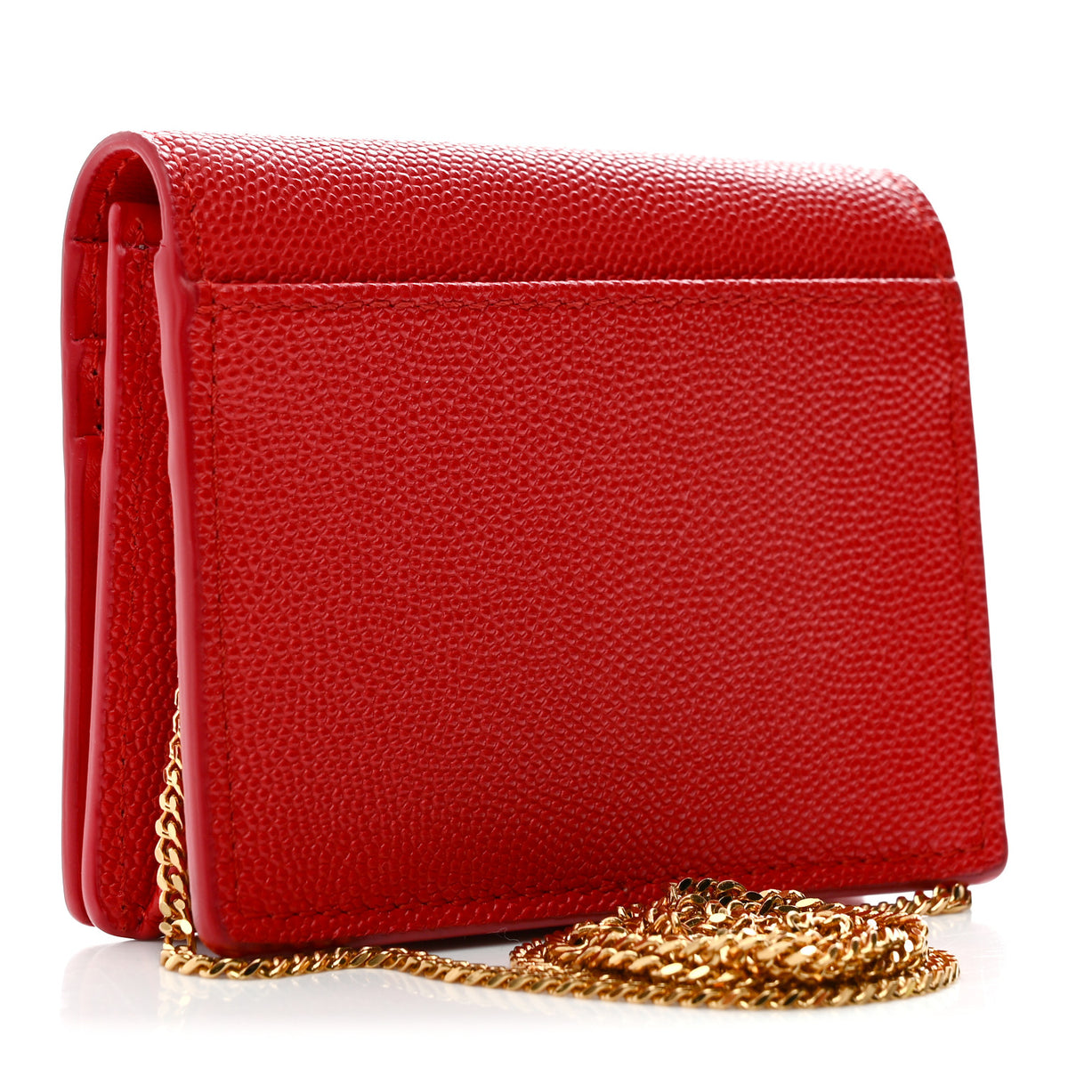Grained Calfskin Chain Card Case Red