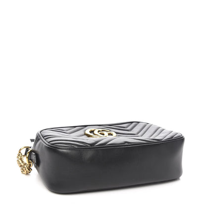 Gucci Calfskin Matelasse Small GG Marmont Chain Shoulder Bag Black 3 of 10