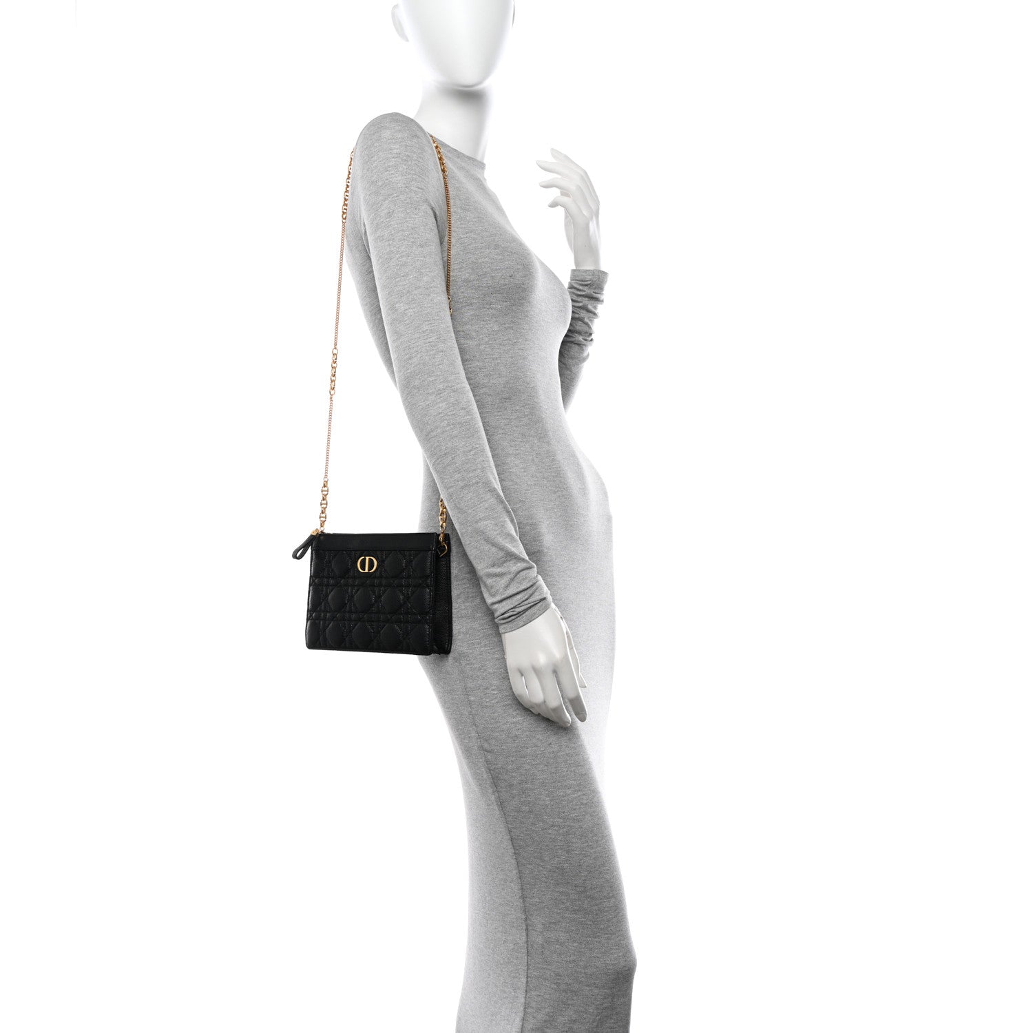 Christian Dior Calfskin Cannage Caro Zipped Pouch With Chain Black 2 of 11