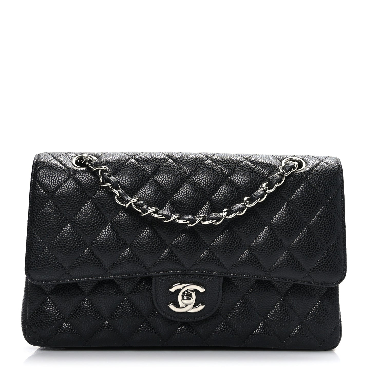 Caviar Quilted Medium Double Flap Black