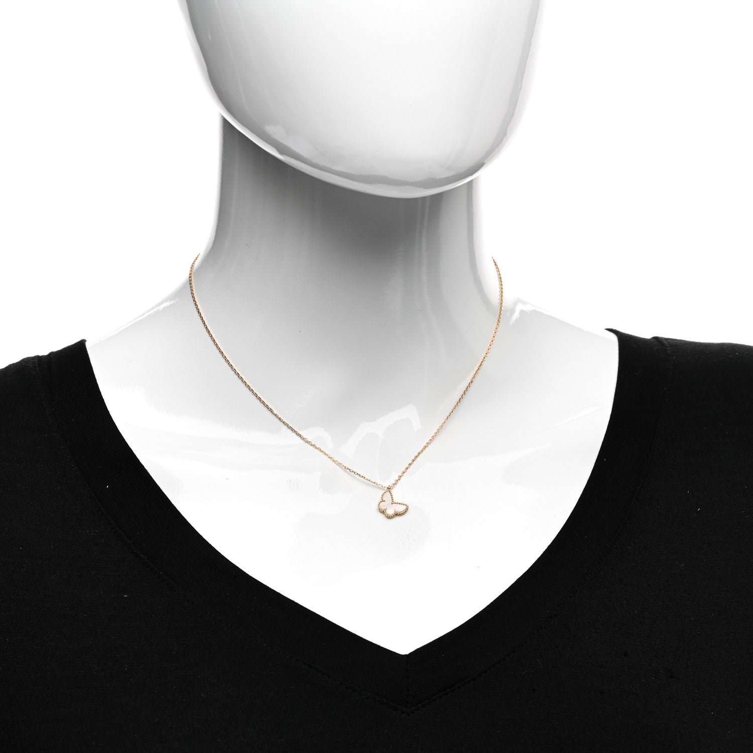 Van Cleef & Arpels 18K Yellow Gold Mother of Pearl Sweet Alhambra Butterfly Pendant Necklace 2 of 6