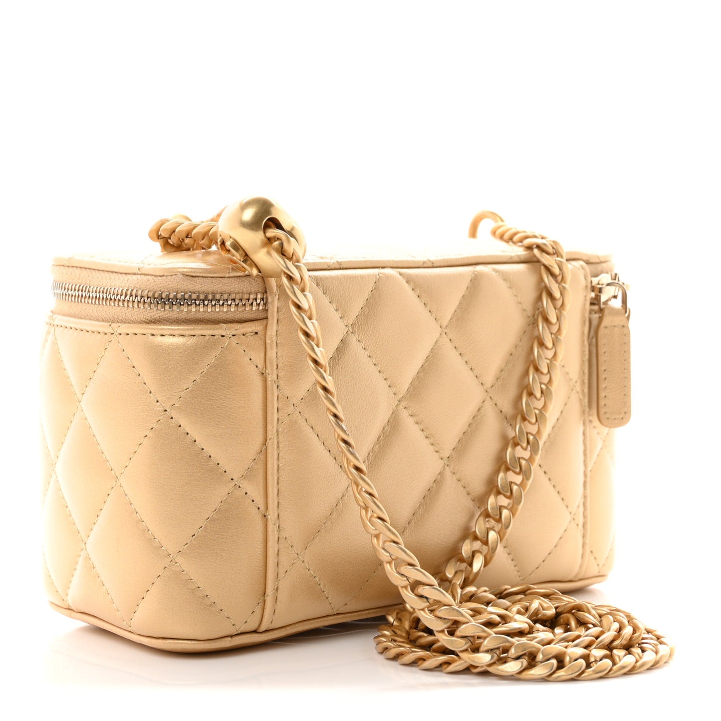 Metallic Lambskin Quilted Sweetheart Vanity Case Gold
