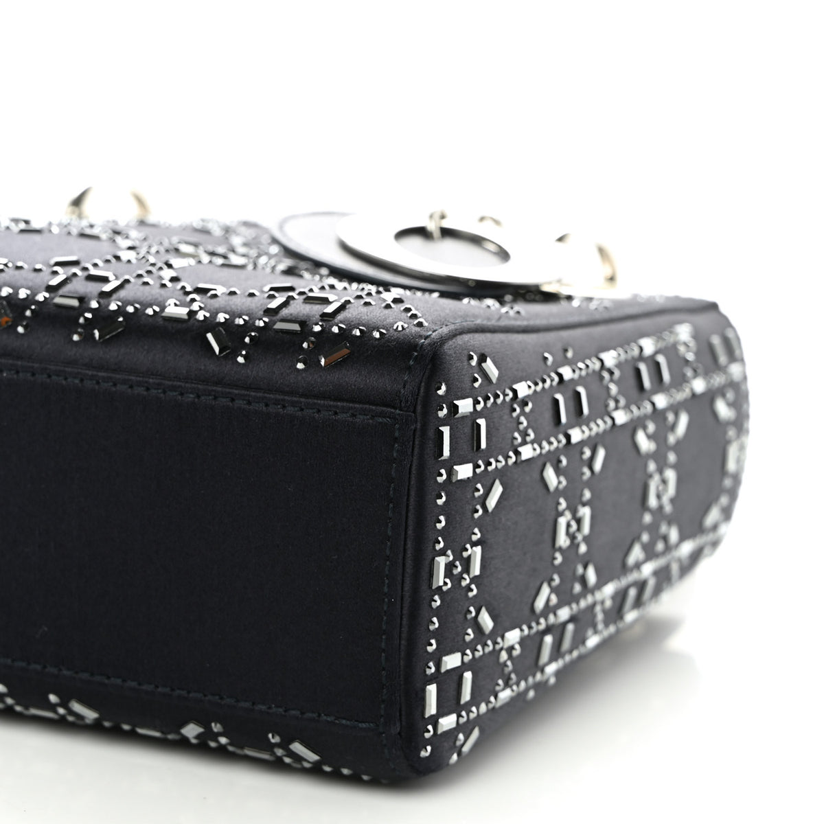 Satin Crystal Cannage Mini Lady Dior Navy
