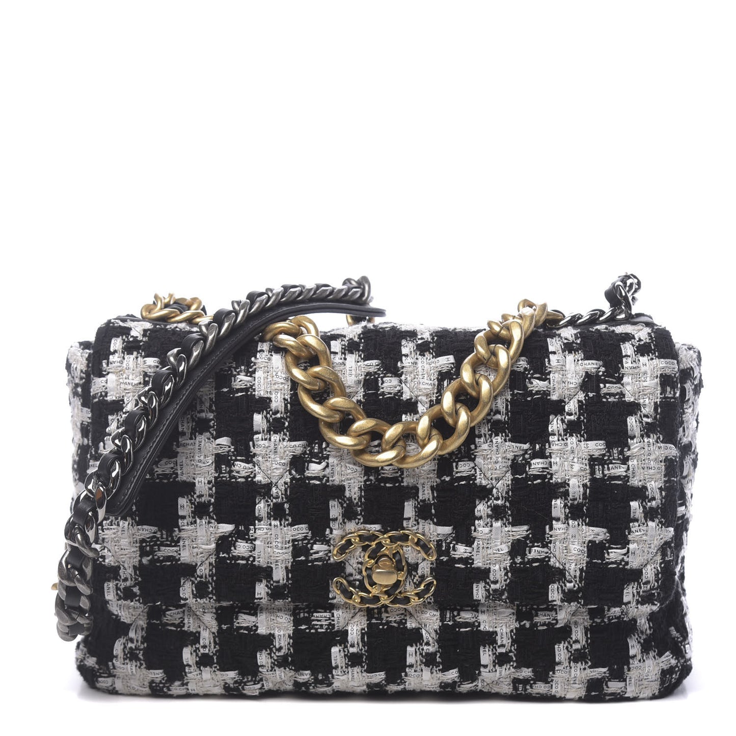 Tweed Quilted Large Chanel 19 Flap Black Ecru White