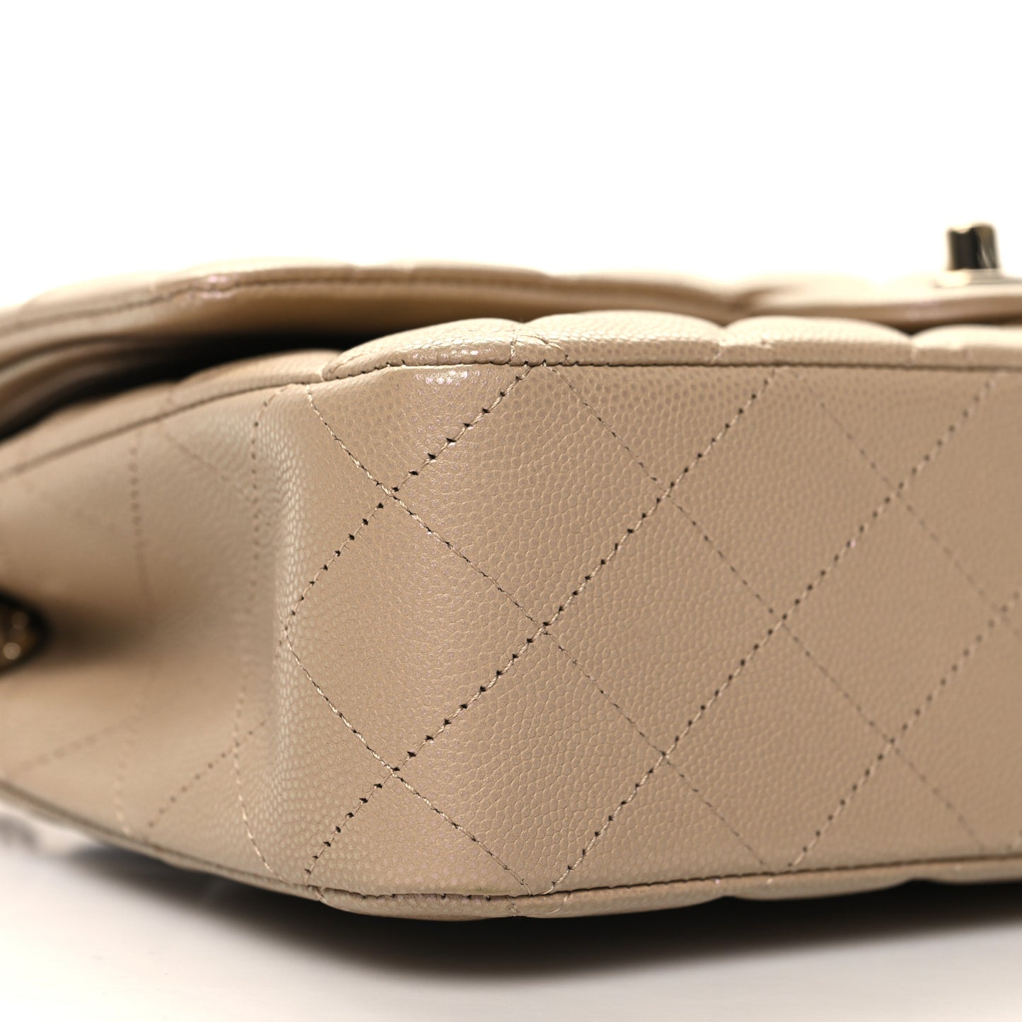 Iridescent Caviar Quilted Medium Double Flap Dark Beige