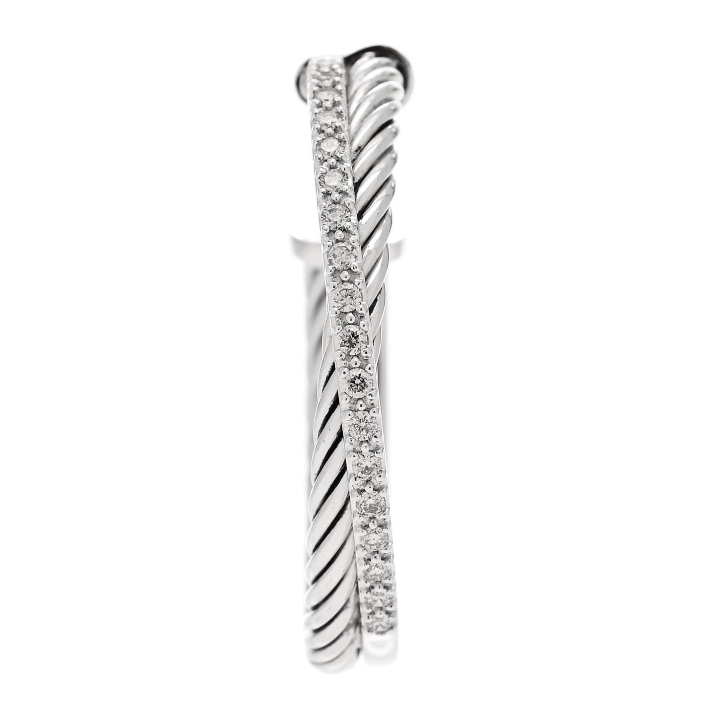 Sterling Silver 14K White Gold Diamond Medium Crossover Single Hoop Earring
