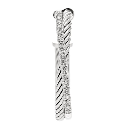 David Yurman Sterling Silver 14K White Gold Diamond Medium Crossover Single Hoop Earring 1 of 4