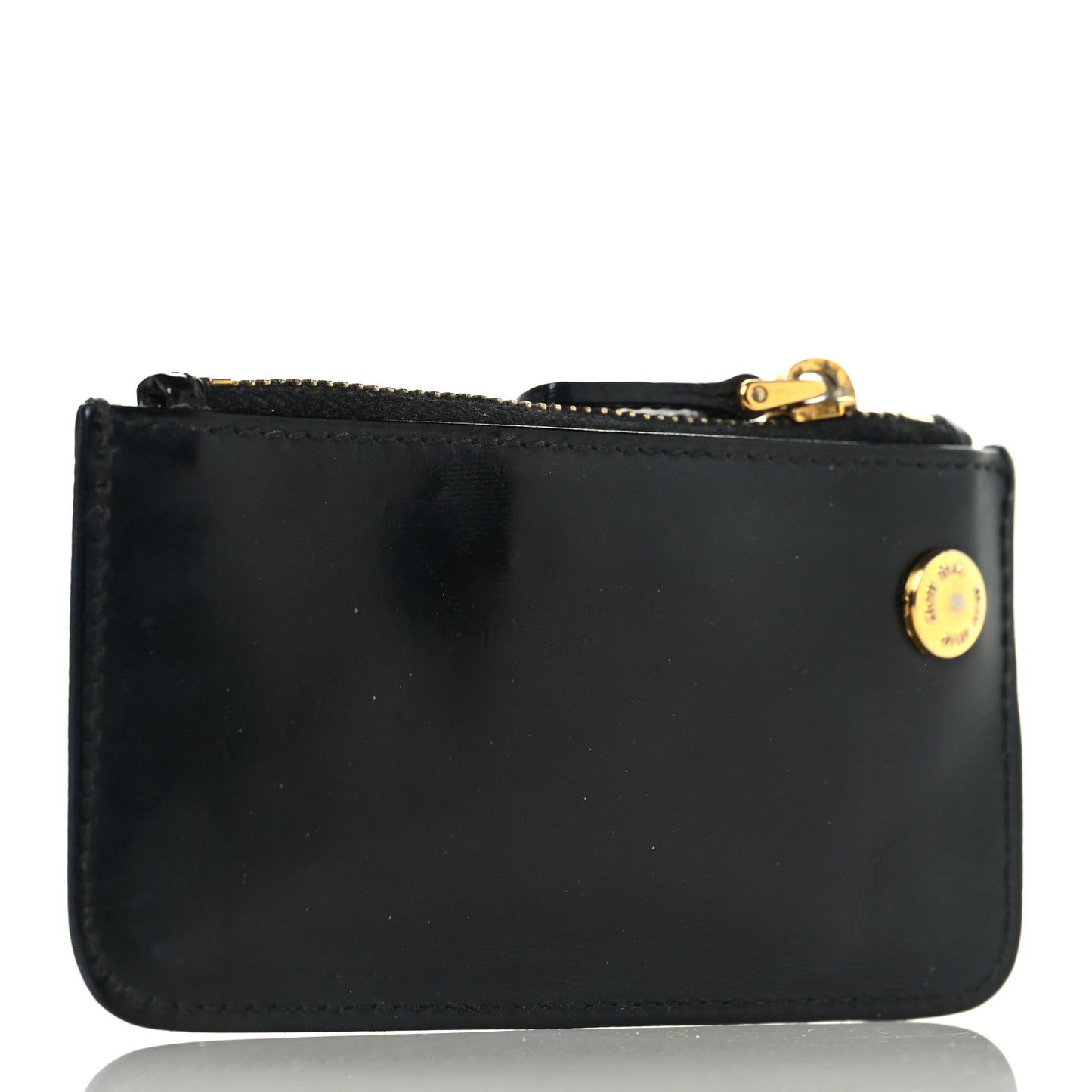 Shiny Calfskin Pouch Key Ring Black