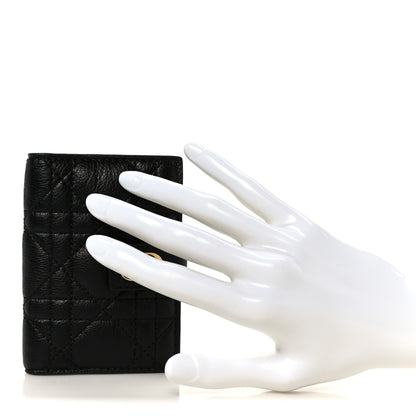 Christian Dior Supple Calfskin Cannage Caro Dandelion Card Holder Black 2 of 9