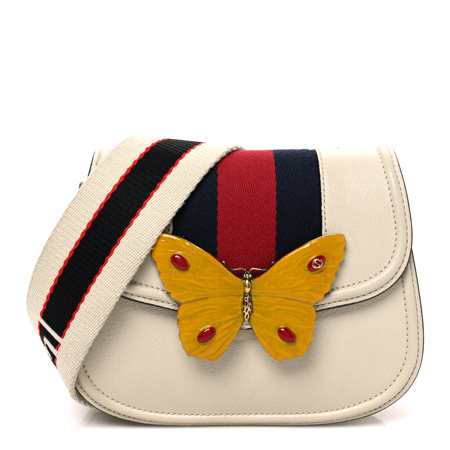 Gucci Calfskin Web Stripe Butterfly Small Totem Shoulder Bag White 1 of 11