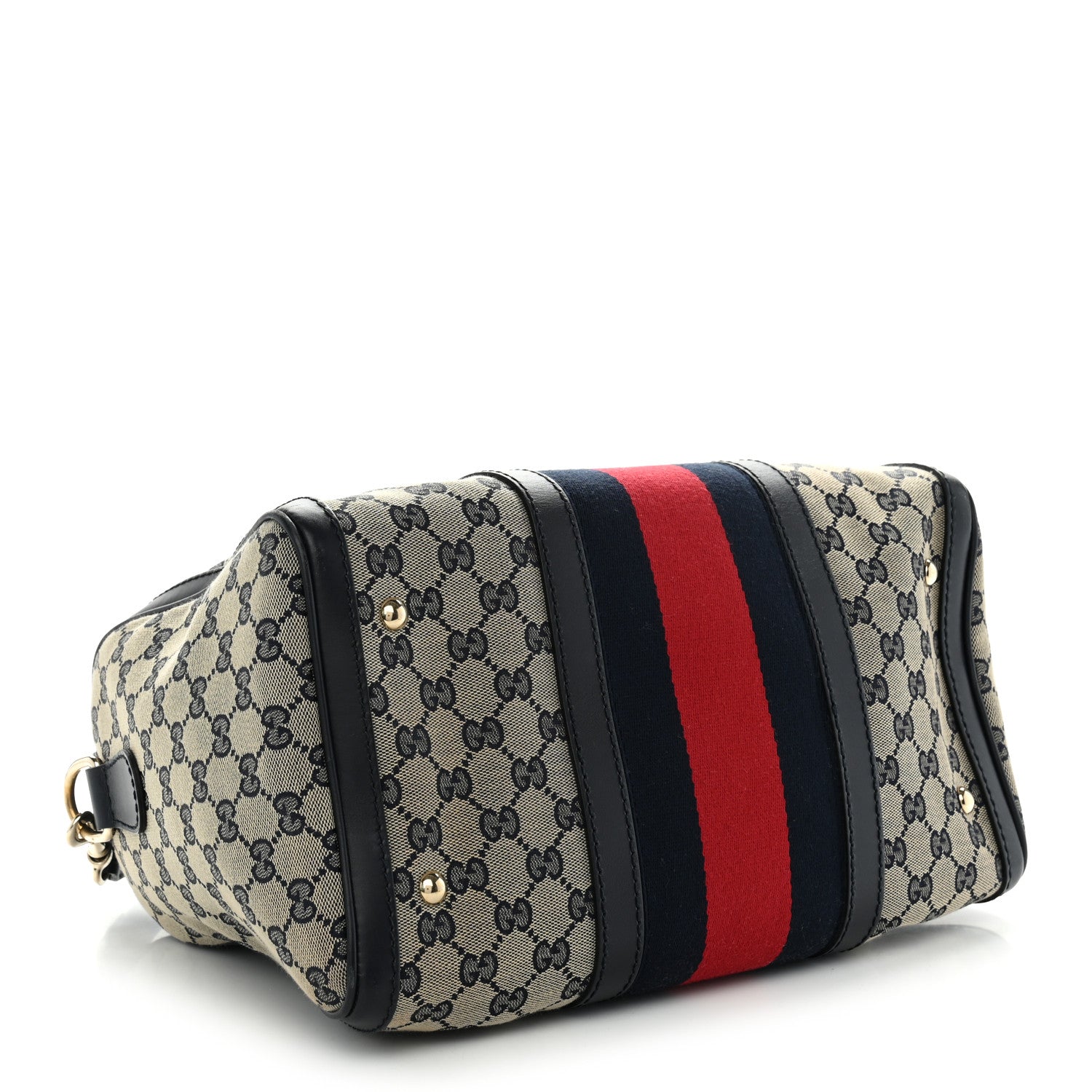 Gucci Monogram Selleria Calfskin Vintage Web Medium Boston Beige Blue 3 of 9