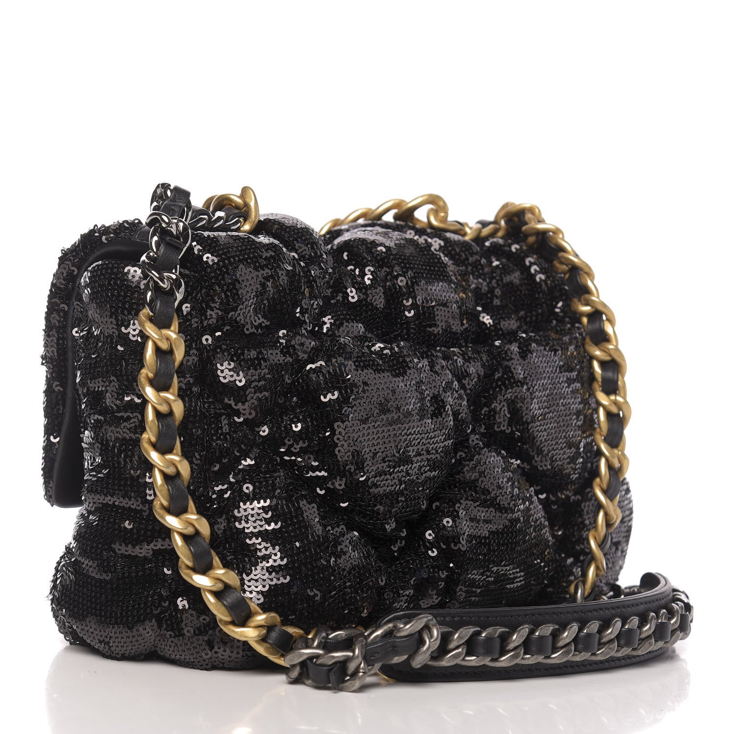 Chanel Sequin Quilted Medium 19 Flap Black 3 of 10