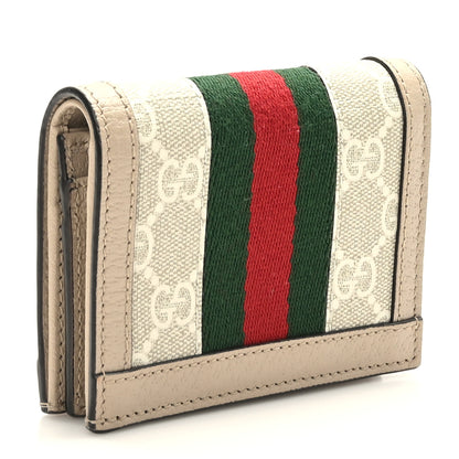 Gucci GG Supreme Monogram Textured Dollar Calfskin Web Ophidia Card Case Beige Mystic White Oatmeal 4 of 9