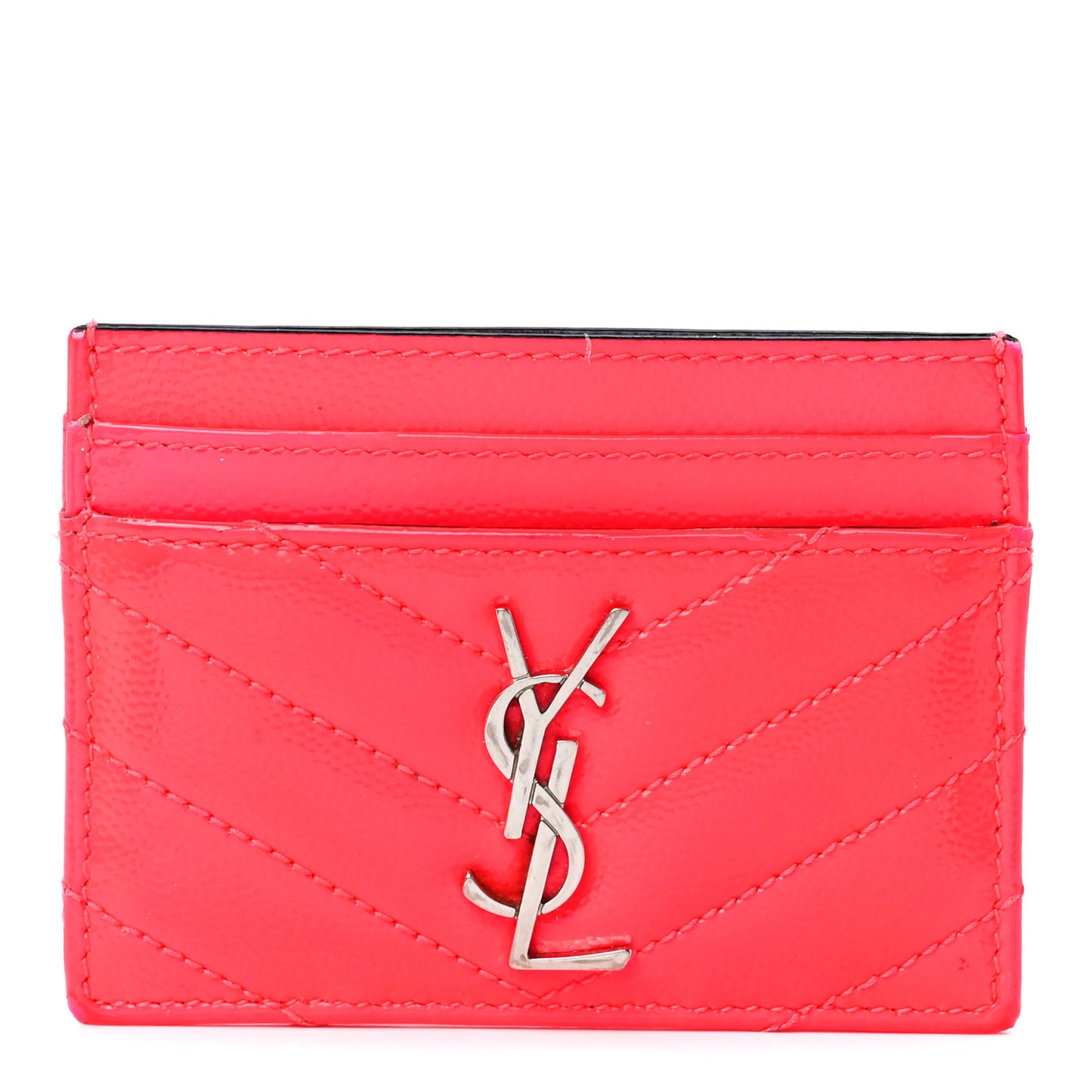 Grain De Poudre Matelasse Chevron Monogram Credit Card Case Neon Pink